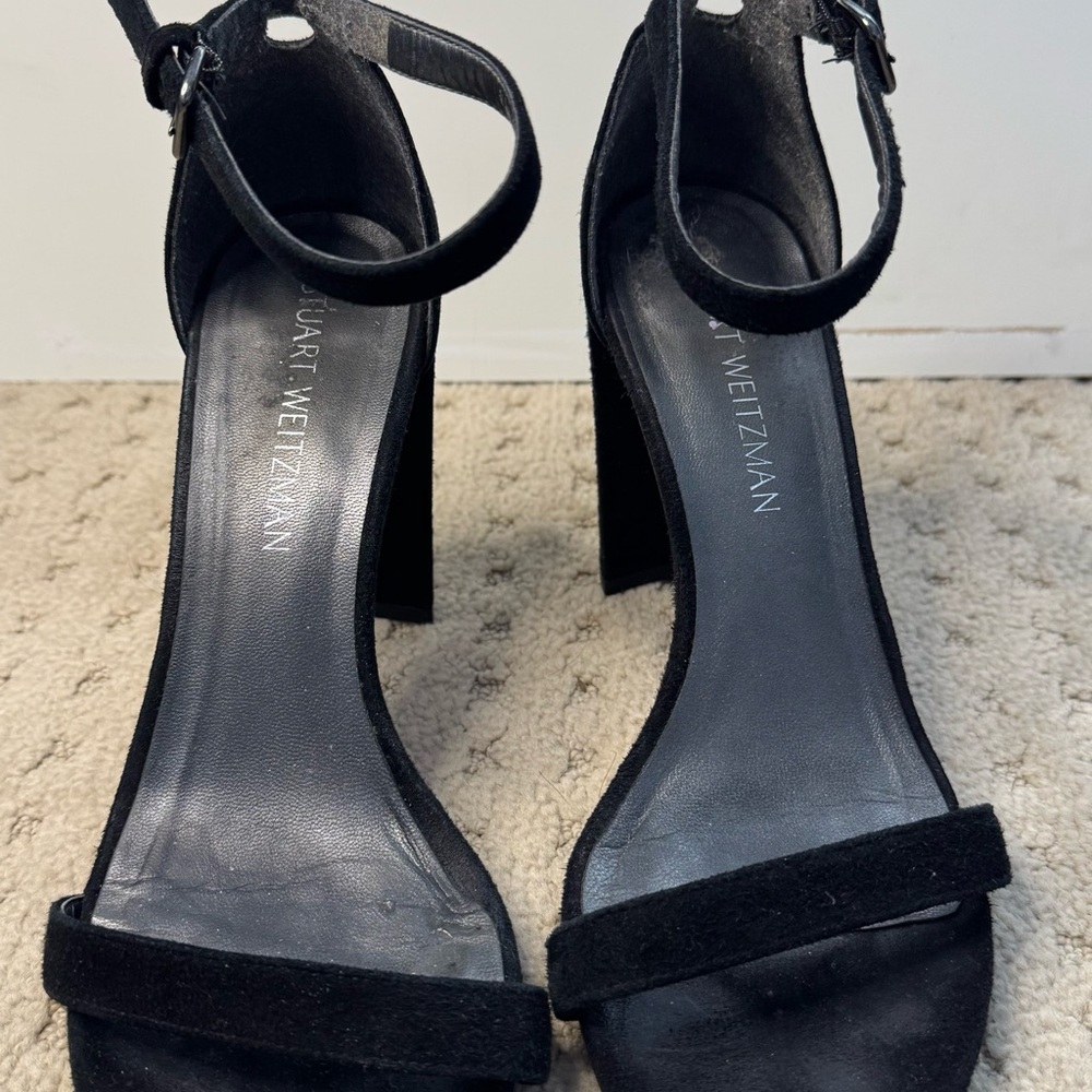 Stuart Weitzman Black Block Heel Sandals